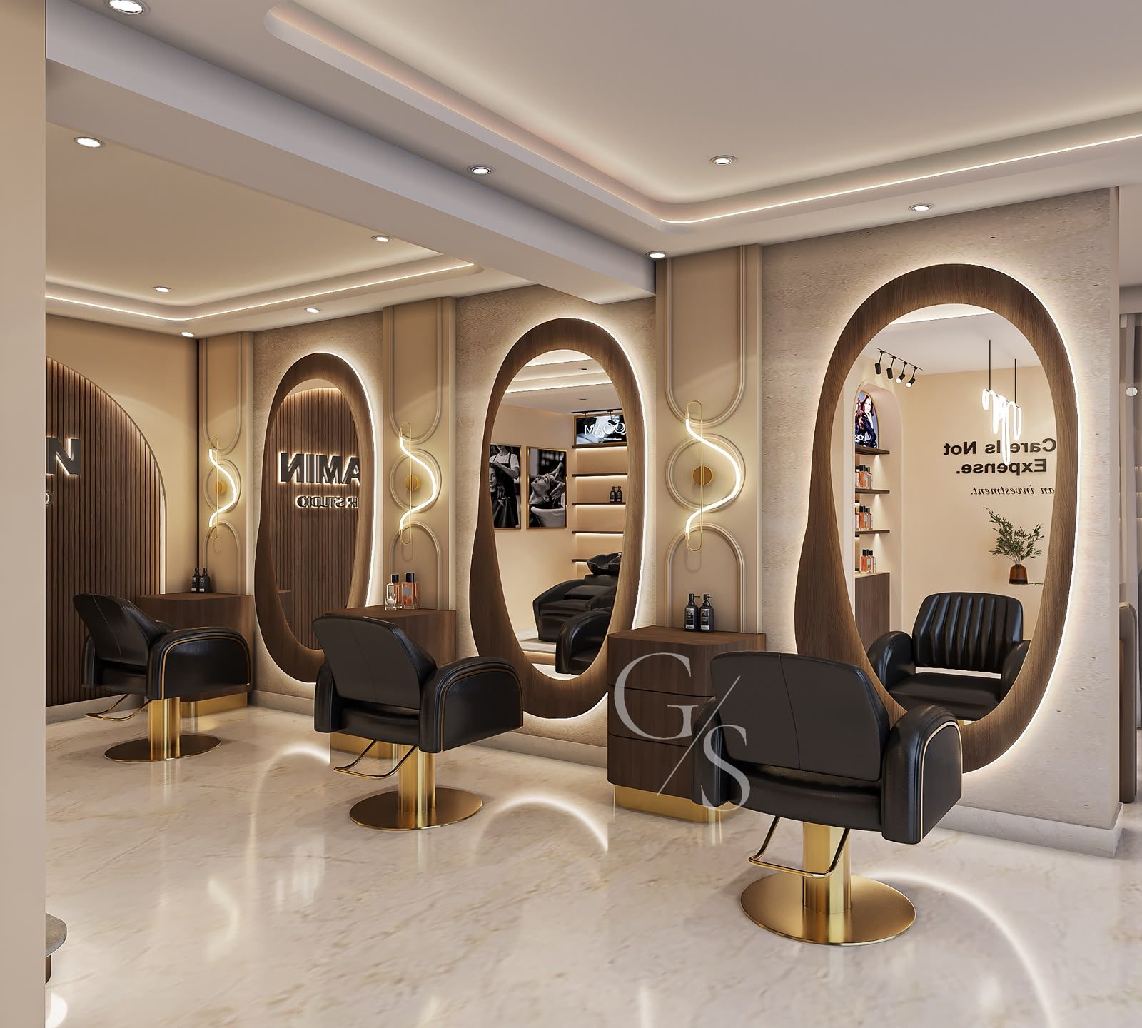 The Glamin salon interior standard provided to franchise partners